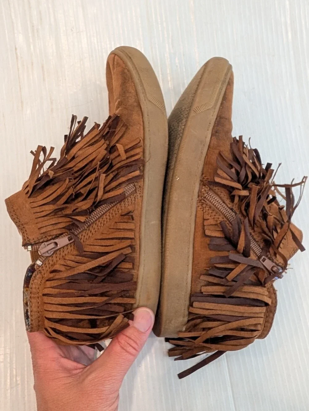 BLOWFISH Girls Fringe Moccasin Brown Ankle Boots Size 4 Youth